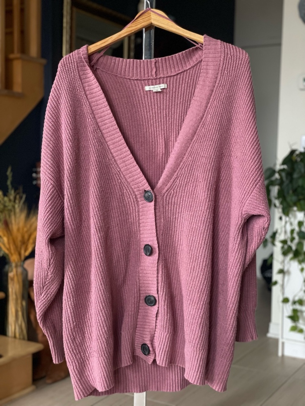 American Eagle Outfitters Ribbed Button-Up Cardigan - Dusty Rose